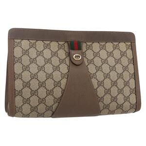 GUCCI GG Supreme Web Sherry Line Clutch Bag PVC Red Beige 89 01 033 Auth 154671